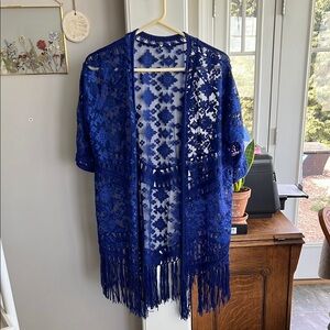Blue Lace Kimono with Fringe